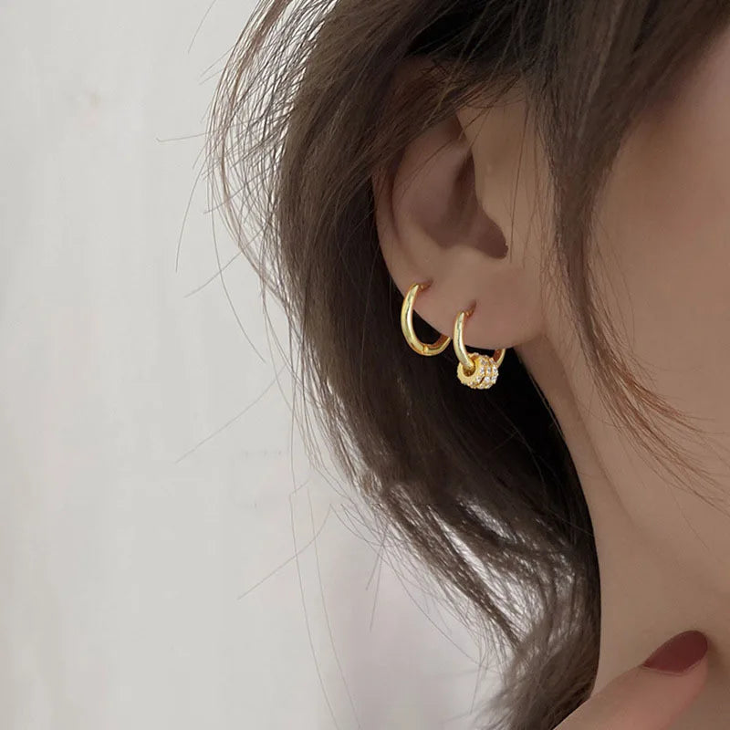 New Authentic 925 Sterling Silver Dainty Small Zircon Inlaid Round Circle Hoop Earrings for Women Gold Earrrings Jewelry