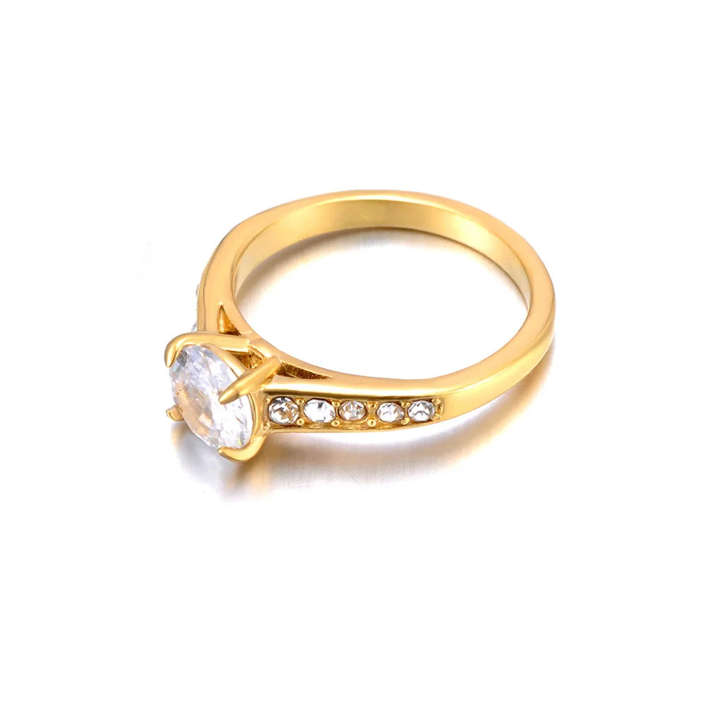 JeeMango Stainless Steel Cubic Zirconia Wedding Ring Fashion Jewelry Engagement Finger Ring For Women Bijoux Femme Gift JR23075