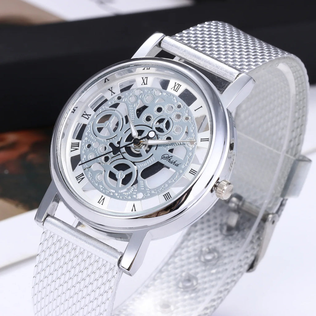 Luxury Gold Skeleton Watch for Women Ladies Fashion Watches Steel Band Gold High Quality Men and Women Couple Watches
