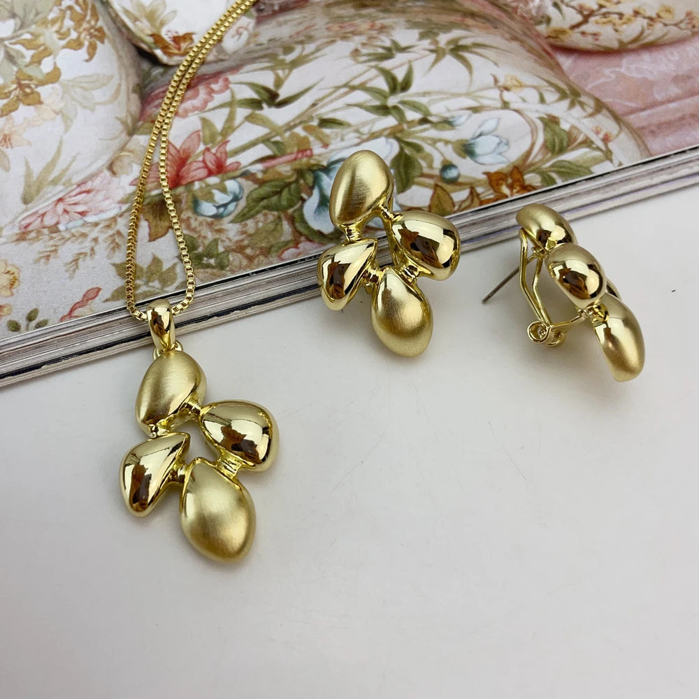Fashion Dubai Gold Plated Pendant Earrings Luxury Trendy Jewelry Set for Ladies Women KY25109