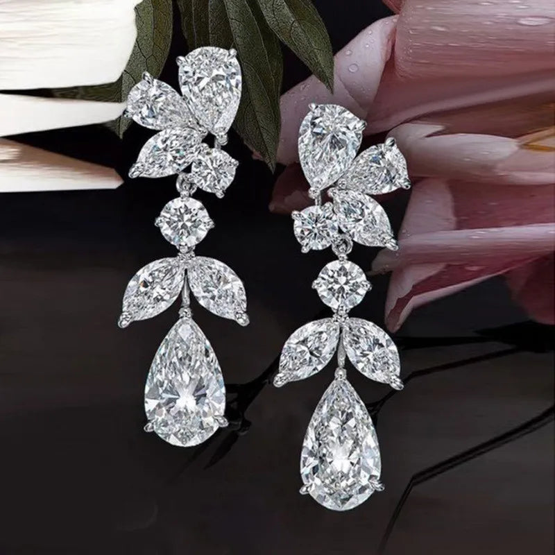 925 Sterling Silver Aesthetic Bride Wedding Earrings Cubic Zirconia Flower Design Earrings for Women Luxury Trendy Jewelry