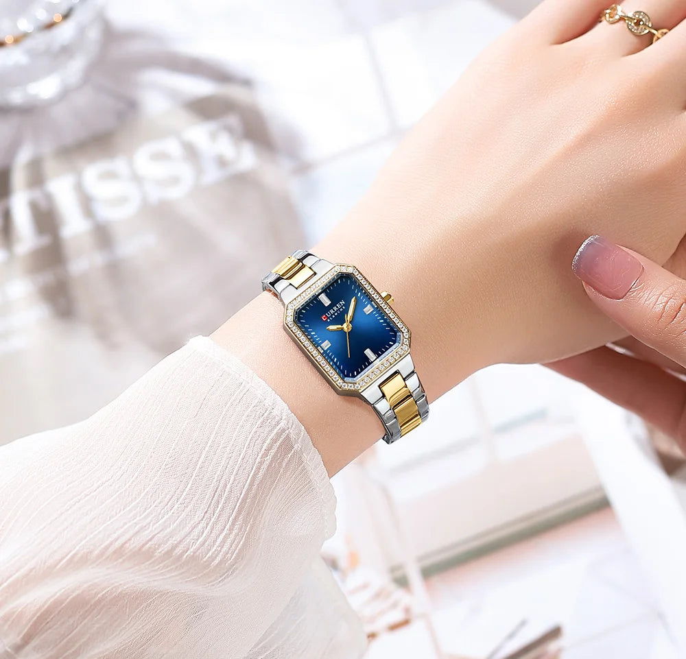 CURREN 9102 Women's Small Square Quartz Watch Waterproof Diamond Women's Watch