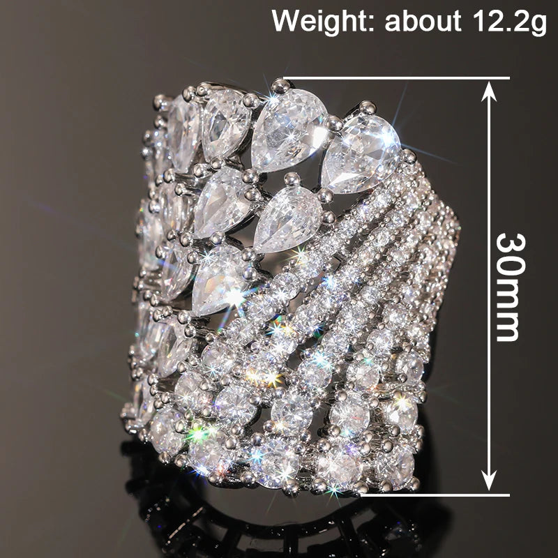 Huitan Luxury Geometric Women Ring Full Sparkling Round/Pear CZ Party Accessories Trendy Lady Noble Wedding Chic Jewelry Gift