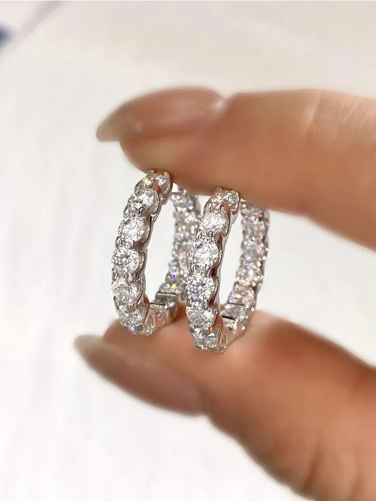 Classic 2.6ct Moissanite Diamond Round Earrings 925 Sterling Sliver Wedding Huggie Hoop Earring for Women Wedding Jewelry