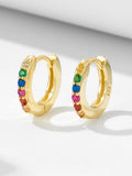 925 Sterling Silver Tiny Rainbow Huggie Earrings 14K Gold Plated Color Crystal Small Earrings Fashion Jewelry
