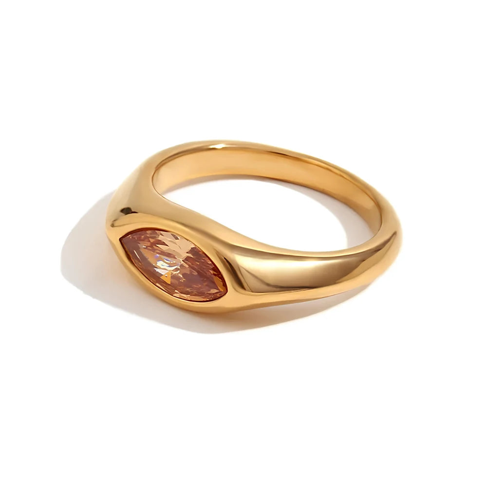 Women's Titanium Steel Marquise Cut Ring  4 Colors Korean Inspired Light Luxury Jewelry Hypoallergenic Stackable Dainty Ring
