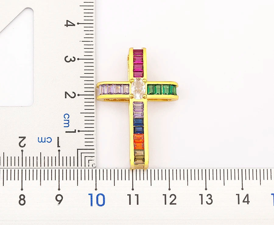 AIBEF Fashion Cross Shape Pendant Colorful Rhinestone Women Necklace Copper Zircon Stereoscopic Jewelry Christianity Unisex Gift