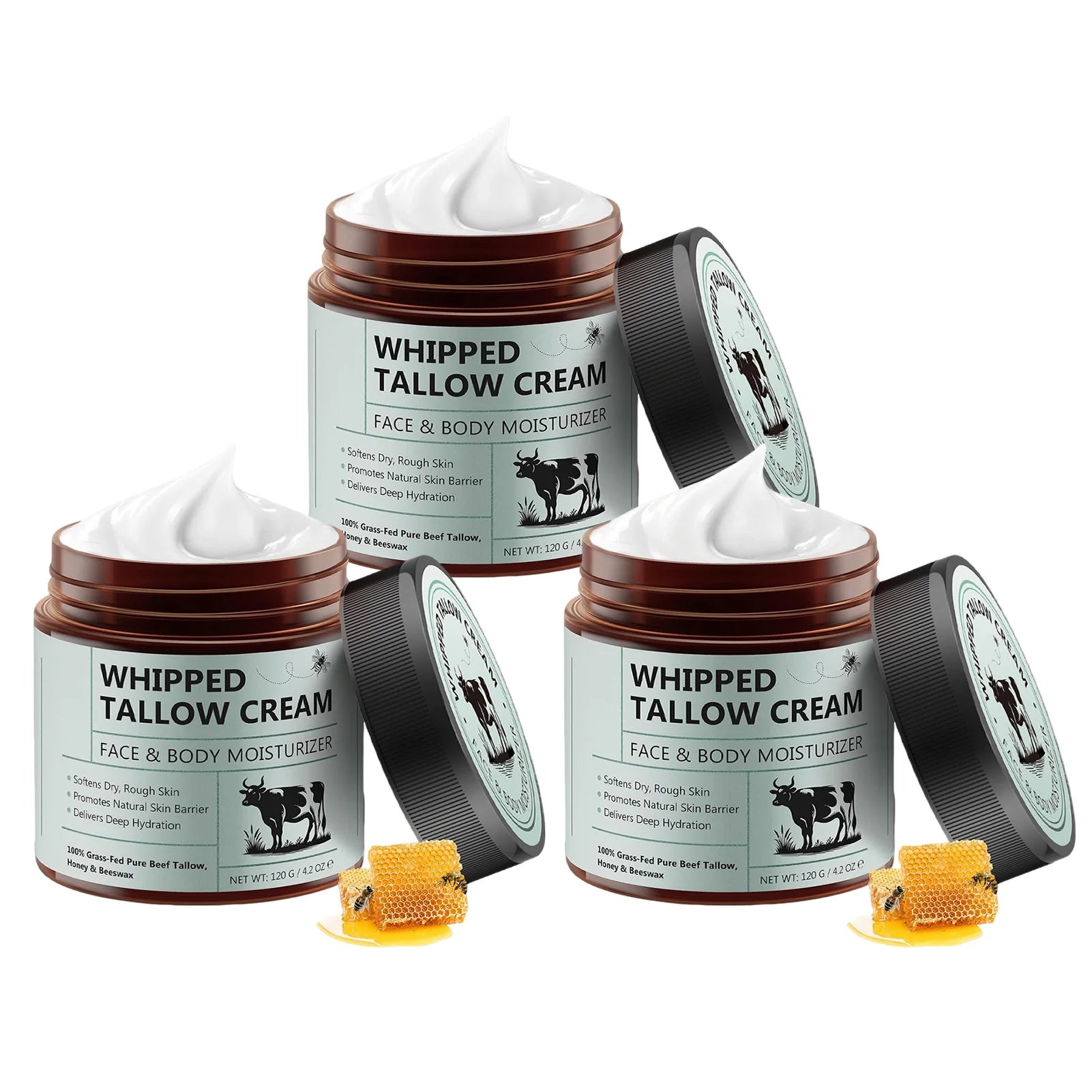120g Tallow Face Moisturizer Organic-Grass Fed Whipped Beef Tallow with Honey Beeswax Deeply Moisturizing for Face Body