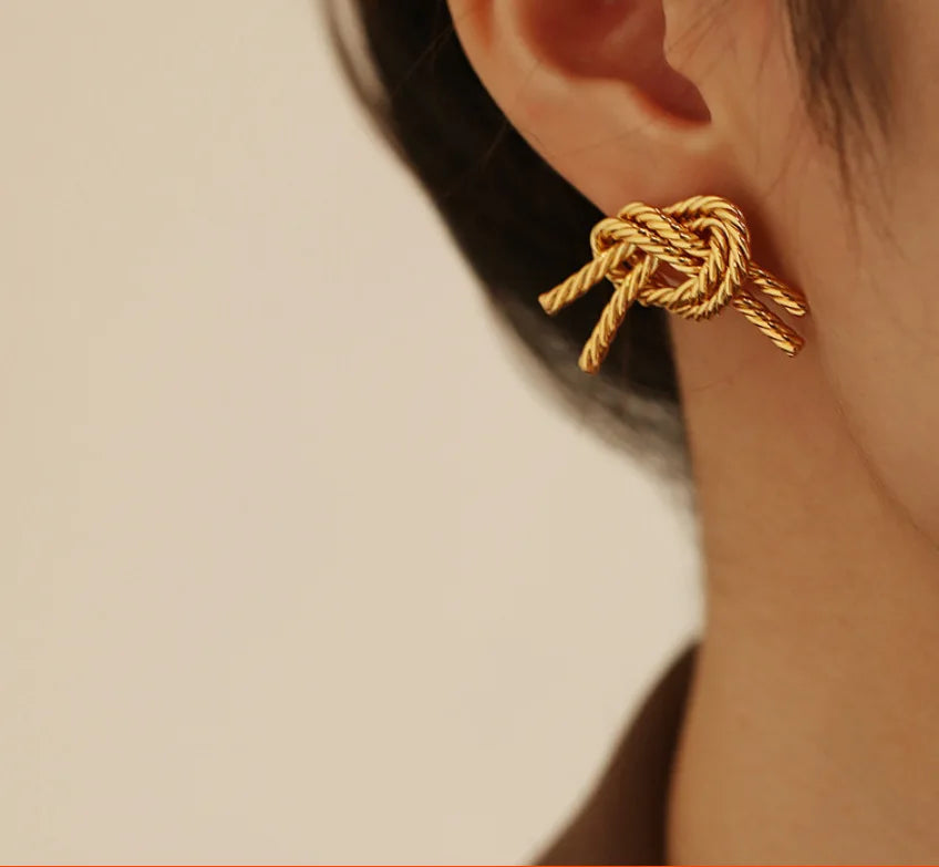 Vintage Texture Gold Plated Stainless Steel Earrings for Women Geometric Circle Twist Statement Earring Fashion Jewelry Bijoux