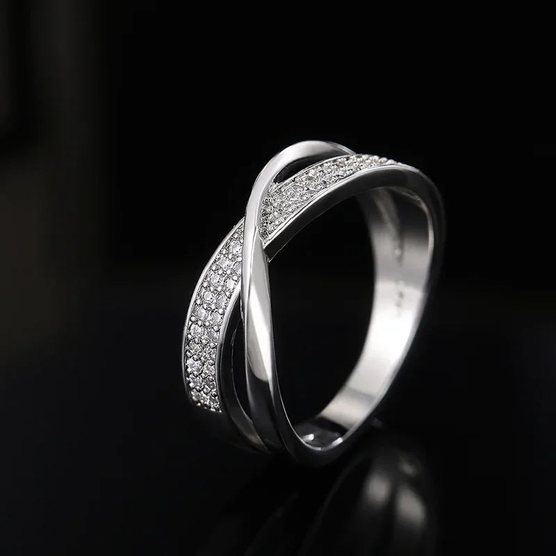 Classic Female Ring 925 Sterling Silver Two Tone X Shape Cross Rings For Women Infinite Dazzling Zircon Wedding Rings Anillos