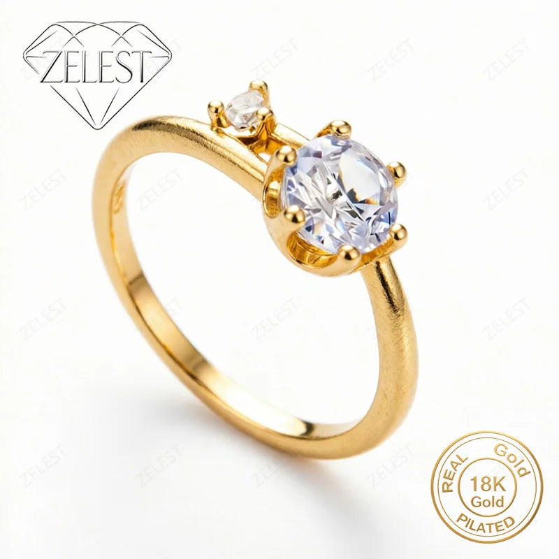 925 Sterling Silver 18K Gold Plated Exquisite Double Diamond Frosted Plain Ring Women's Ring Fashion Wedding Party Jewelry