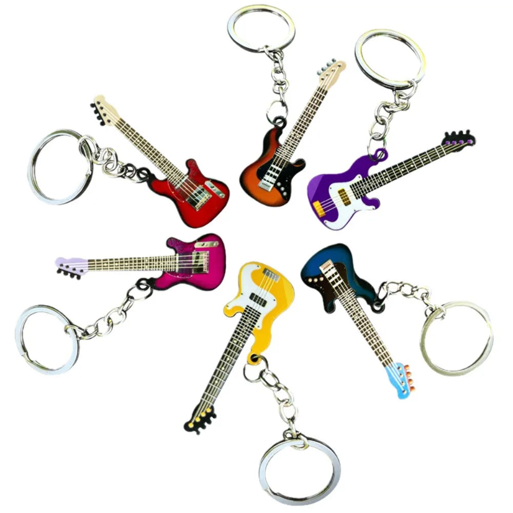 Key Chain Hip Hop Guitar Key Chain Cool Metal Guitar Keyring Creative Colorful Musical Instrument Keychain Man Women