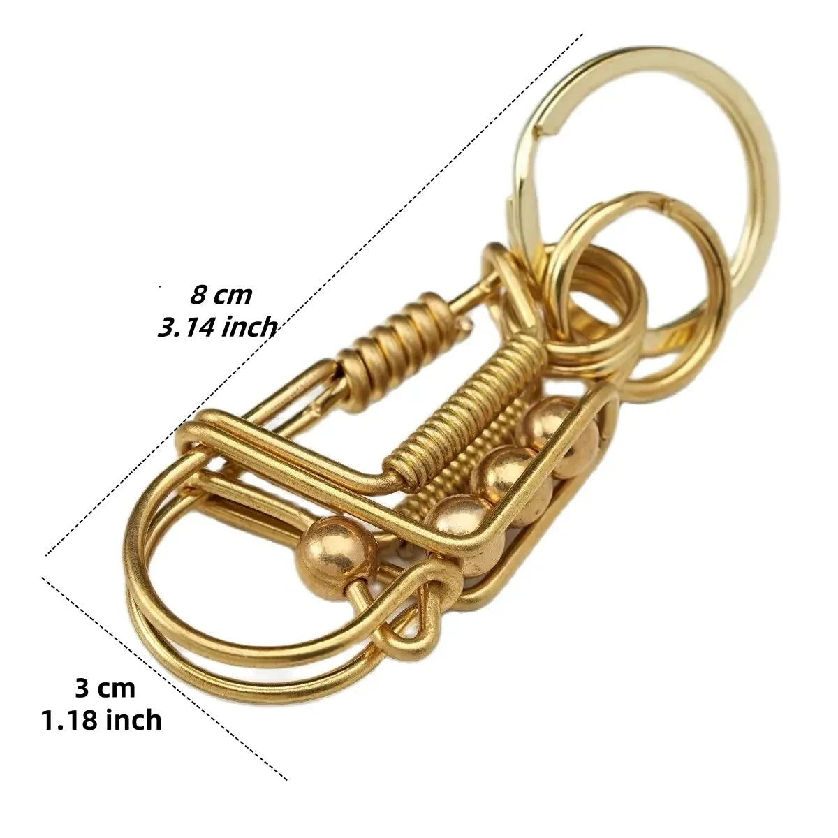 Handmade Keychains  2Brass Wire Car Key Ring, Engraved Retro Matte Round Bead, Men's Gift Waist Trinket Outdoor Mechanical Style