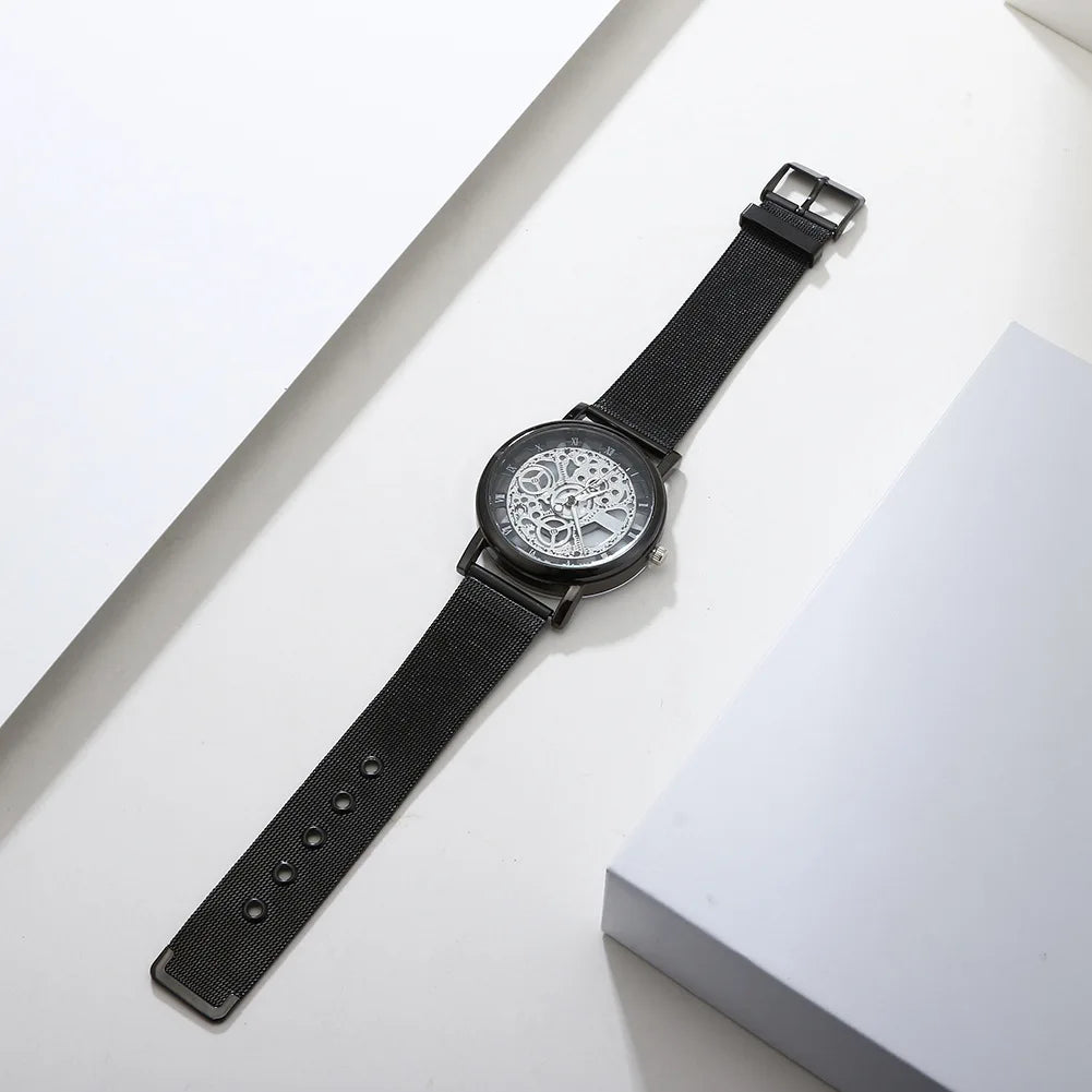 Fashion Top Women Hollow Skeleton Faux Mechanical Watch Ladies Metal Mesh Quartz Wrist Watches For Female Relogio Feminino