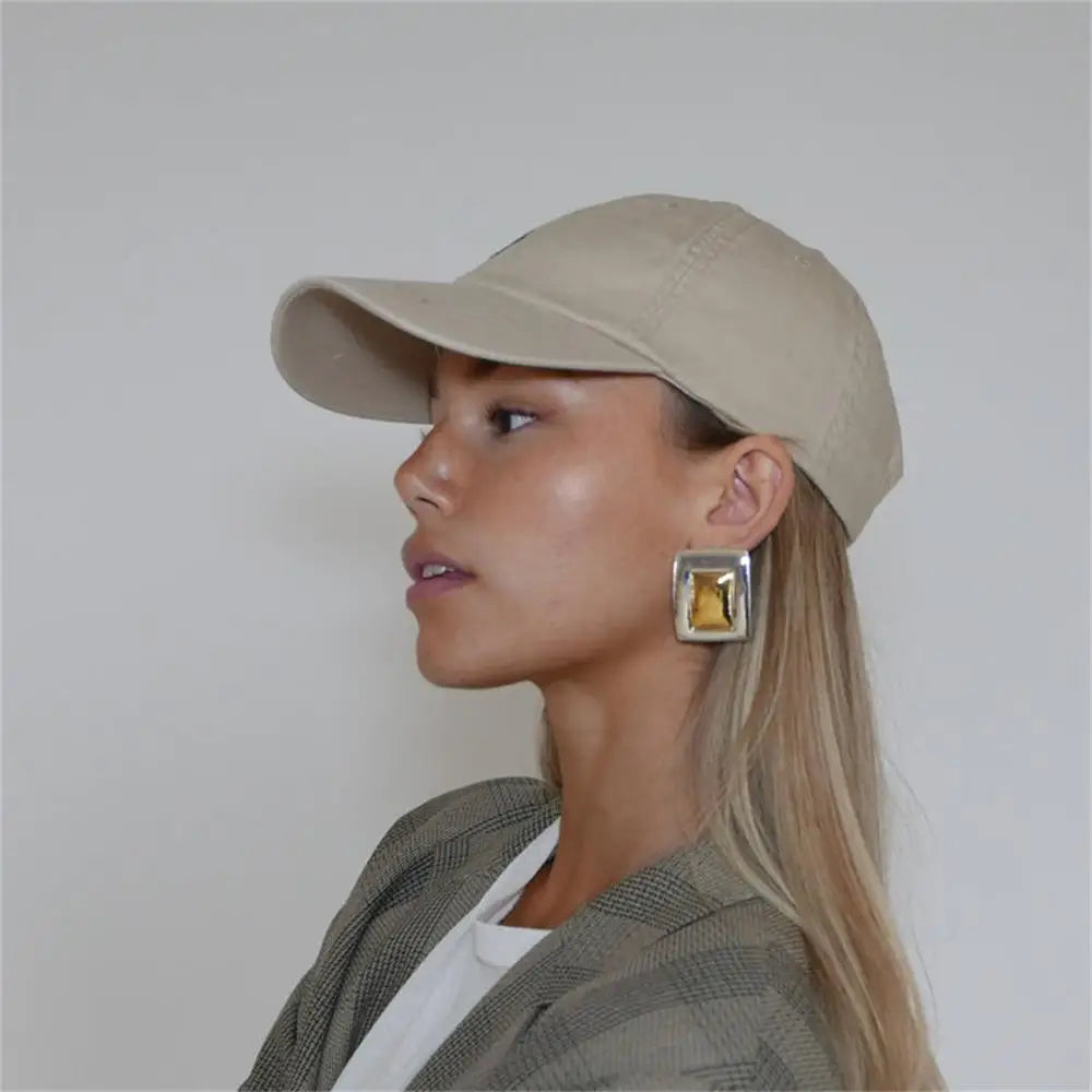 Retro Mixed Gold And Silver Square Earrings Women's Gold Plated Stainless Steel Geometric Waterproof Jewelry