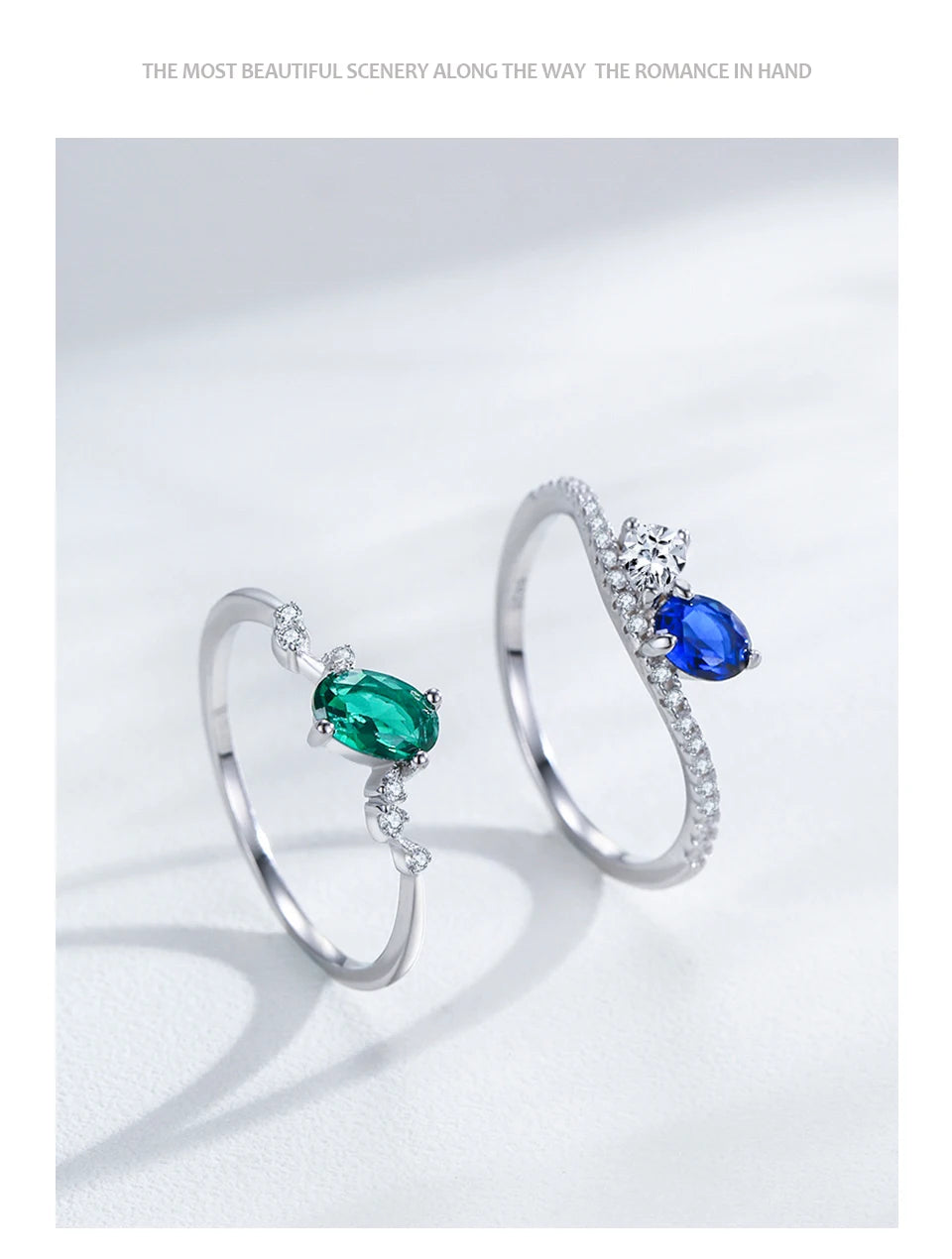 Ailmay 925 Sterling Silver Sparkling Blue White Finger Ring For Women Girls Party Fashion Stackable Fine Jewelry