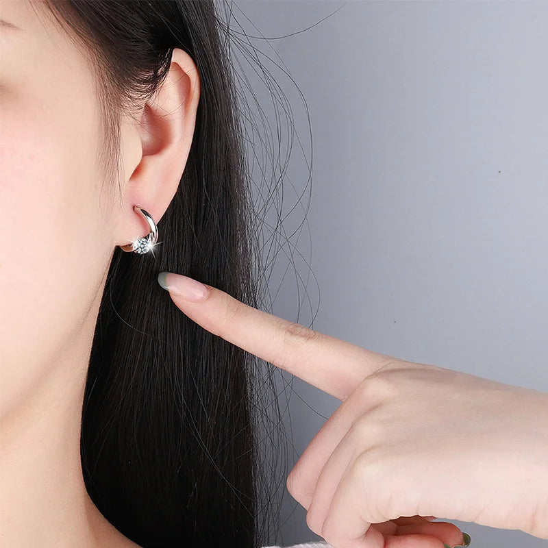 2023 New Sterling Silver 925 Huggies Earrings Small Round Zircon Rhinestones Hoop Earrings Women's Hot Fashion Jewelry Gifts