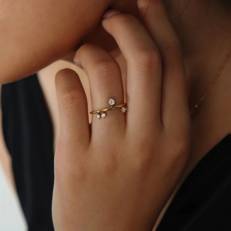 Dainty Scattered Zirconia Ring Unique Minimalist Elegant Stacking Gold Band Delicate Cluster Rings Trendy Minimalist Jewelry