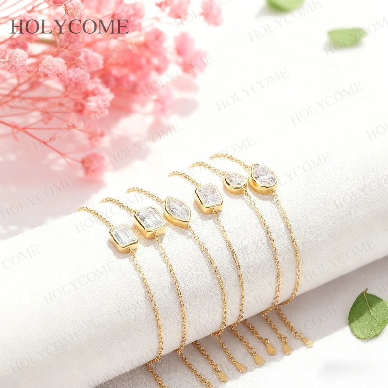 Dainty Custom Bracelet Moissanite Multishapes 1CT-2CT D Color Minimalist Jewelry for Daily Wear Christmas Special Occasions
