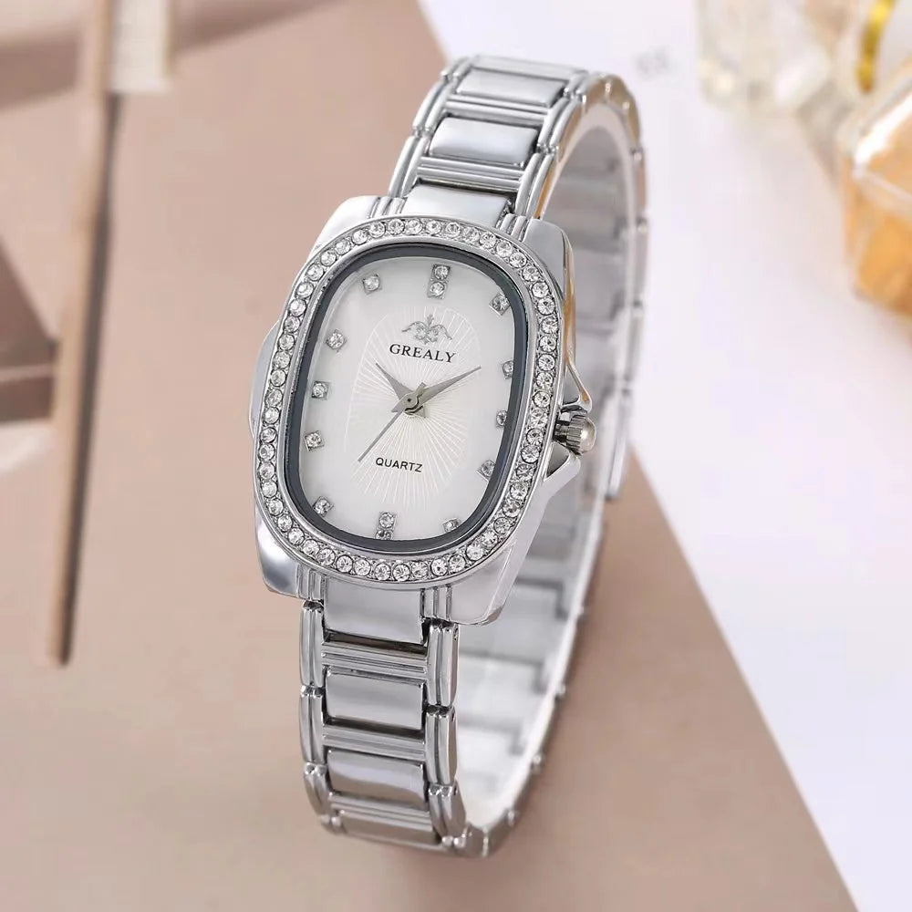 Fashion GREALY Brand Luxury Oval Dial Rhinestone Ladies' Watch  Gold Silver zinc alloy Quartz Wristwatch for Women