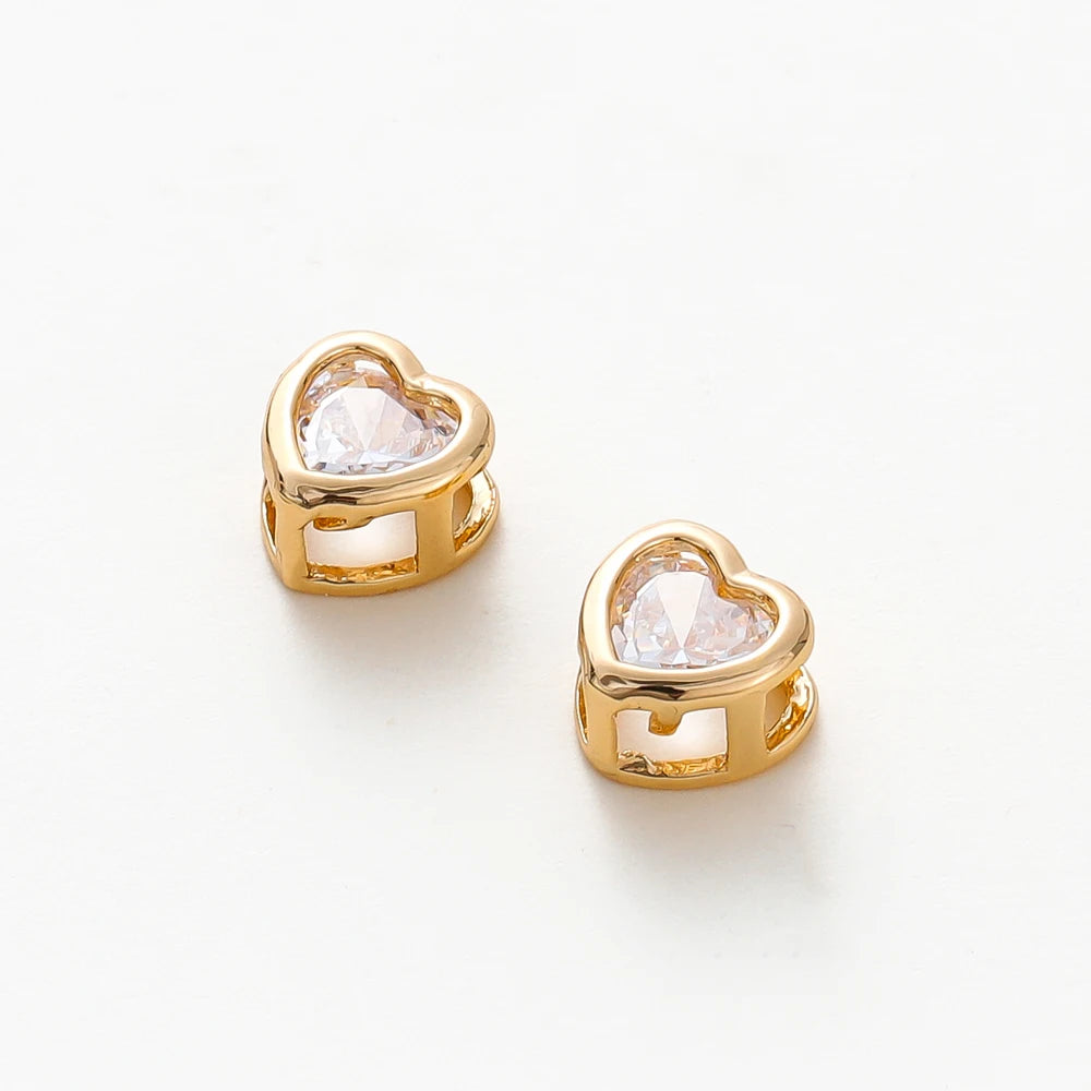 2/4/6pcs 18K Gold Plated Rhinestone Heart Pentagram Beads Brass Metal Cubic Zirconia Spacer Beads DIY Jewelry Making Accessories