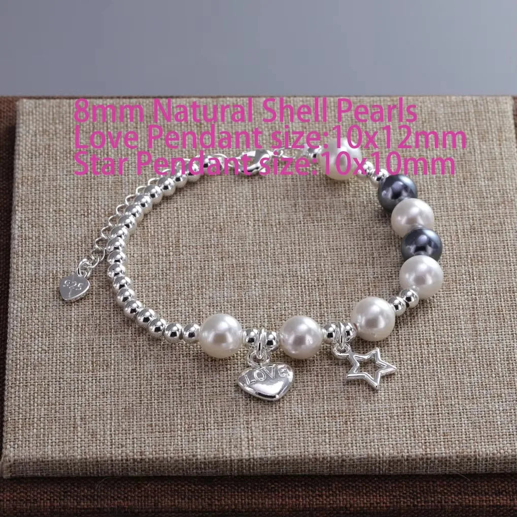 PANJBJ 925 Sterling Silver Pearl Bracelet for Women Asymmetric Hollow Out Geometry Sweet Grace Jewelry Gift Dropshipping