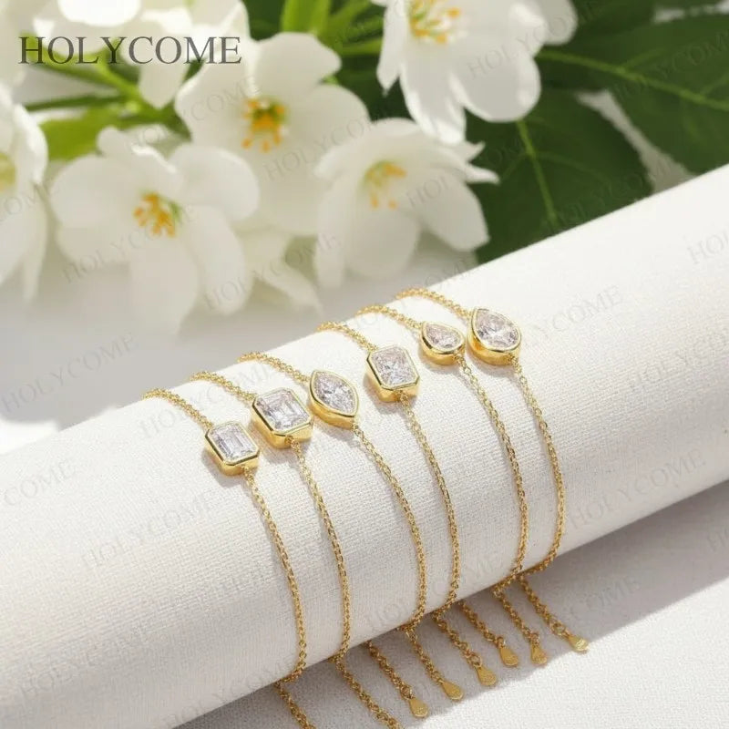 Dainty Custom Bracelet Moissanite Multishapes 1CT-2CT D Color Minimalist Jewelry for Daily Wear Christmas Special Occasions