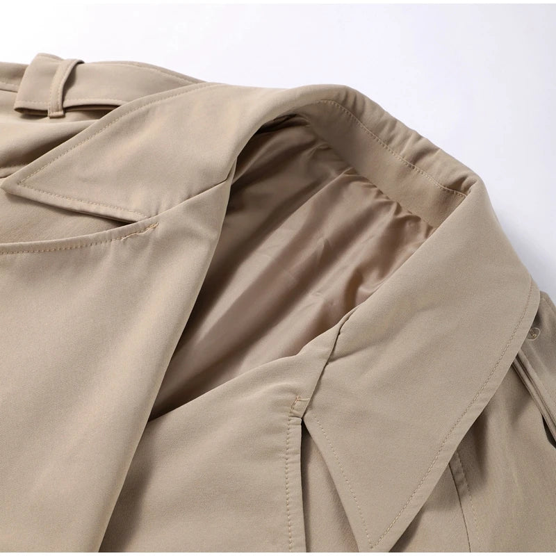 Casual Loose Jackets Women Lapel Long Sleeves Belt Double Breasted Short Windbreaker 2025 Spring Fashion Chic Streetwears Lady