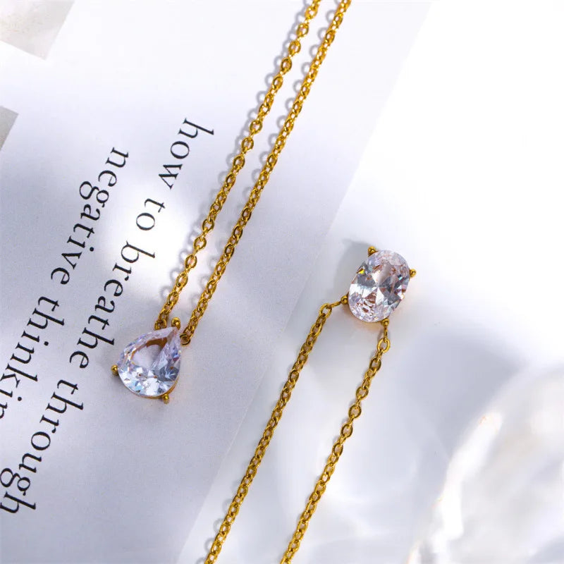18K Gold Water Drop Oval Lab Diamond Chocker Necklace Party Wedding Pendants Necklaces for Women Men Anniversary Jewelry Gift