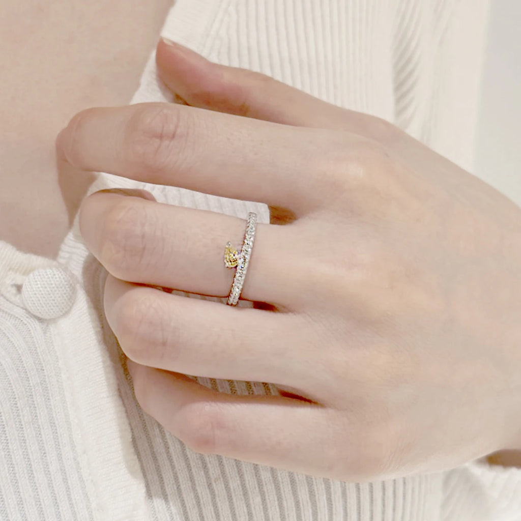 Genuine S925 Sterling Silver Ring with 8A Yellow Pear Radiant Cut Zircon&Sparkling Stone Band Elegant Contrast Jewelry for Women