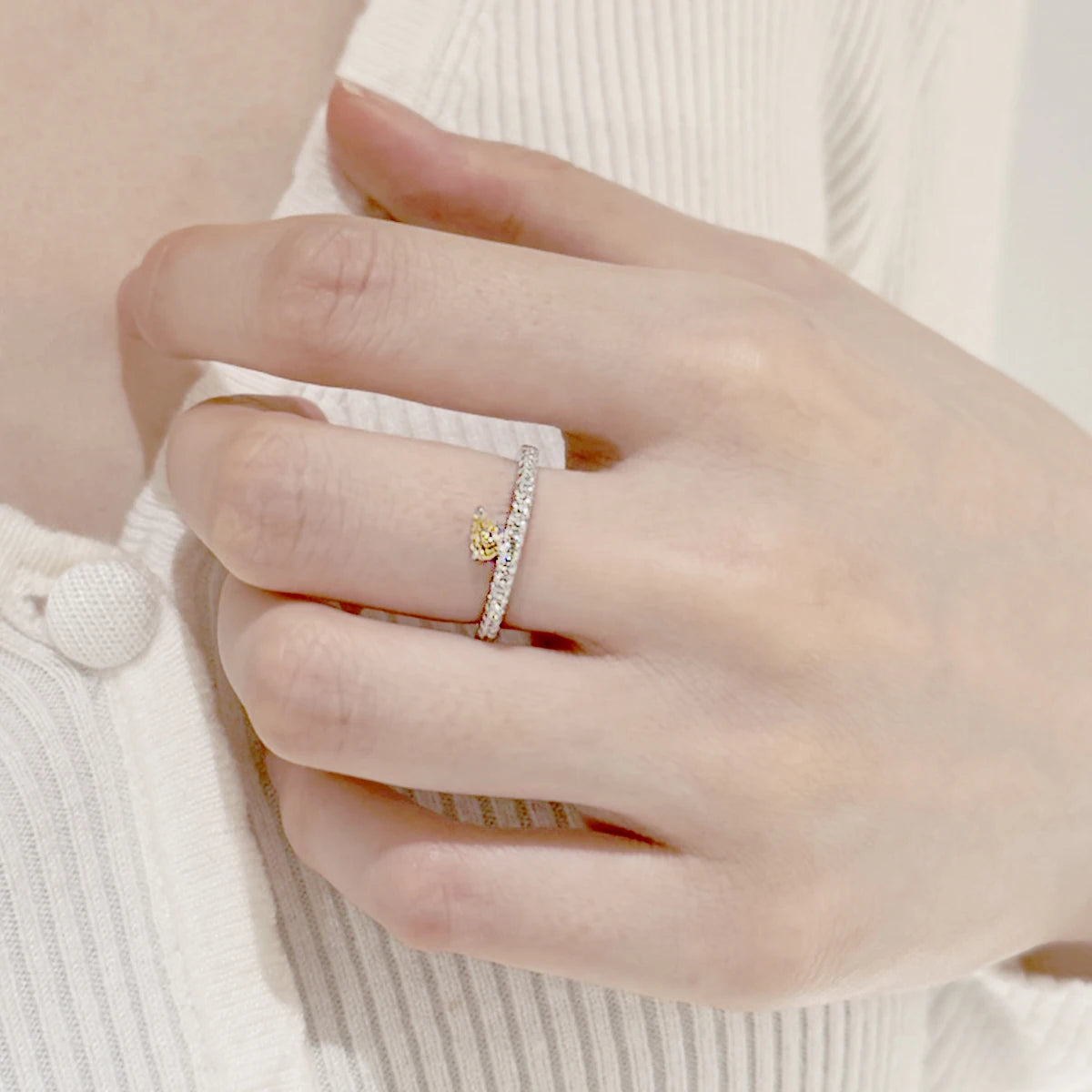 Genuine S925 Sterling Silver Ring with 8A Yellow Pear Radiant Cut Zircon&Sparkling Stone Band Elegant Contrast Jewelry for Women