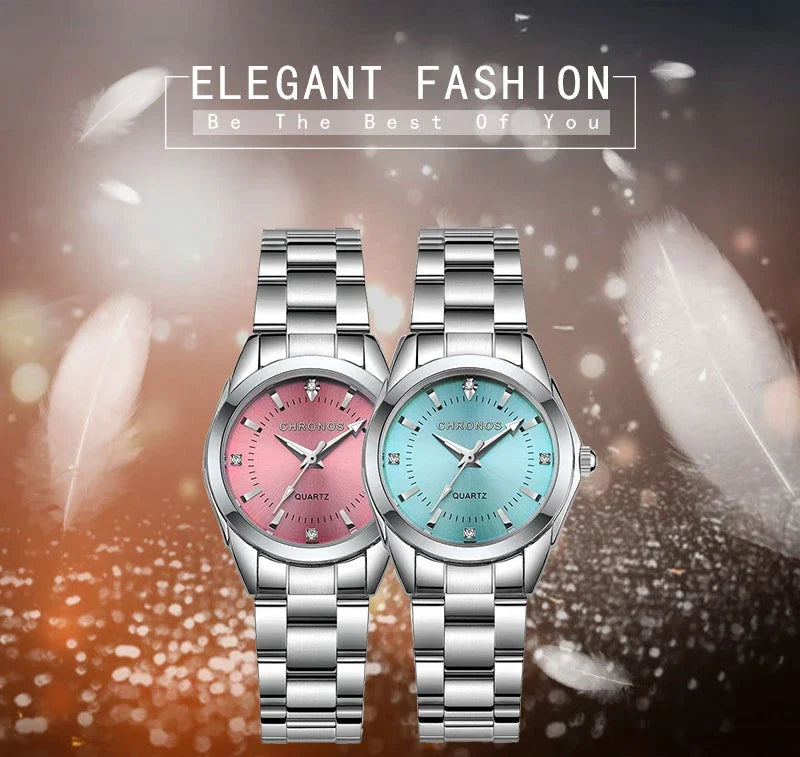 CHRONOS Elegant Women Watches Luxury Ladies Fashion Girls Wristwatch Quartz Movement Stainless Steel Gift for Female Girlfriend