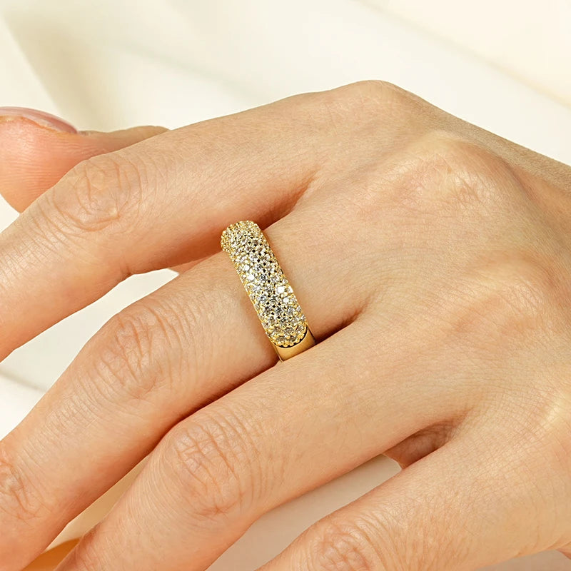 Rrjzz Exquisite Micro CZ Simulated Diamond Band Ring 14k Gold-Plated Couple Rings Luxury Jewelry for Women Men Anniversary Gift