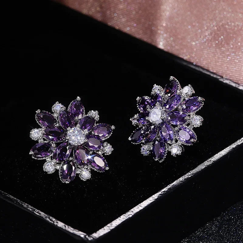 Cute Big AAAAA Bling Cubic Zirconia 925 Silver Needle Stud Earrings Fashionable Flower Earring for Women Jewelry Gift Brincos