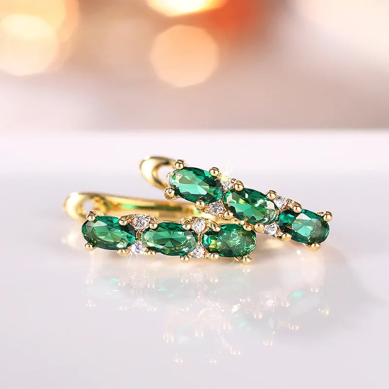 Shiny 925 Sterling Silver Green Cubic Zircon Earrings for Women Newly Trendy Party Ear Accessories Daily Wearable Jewelry Gifts