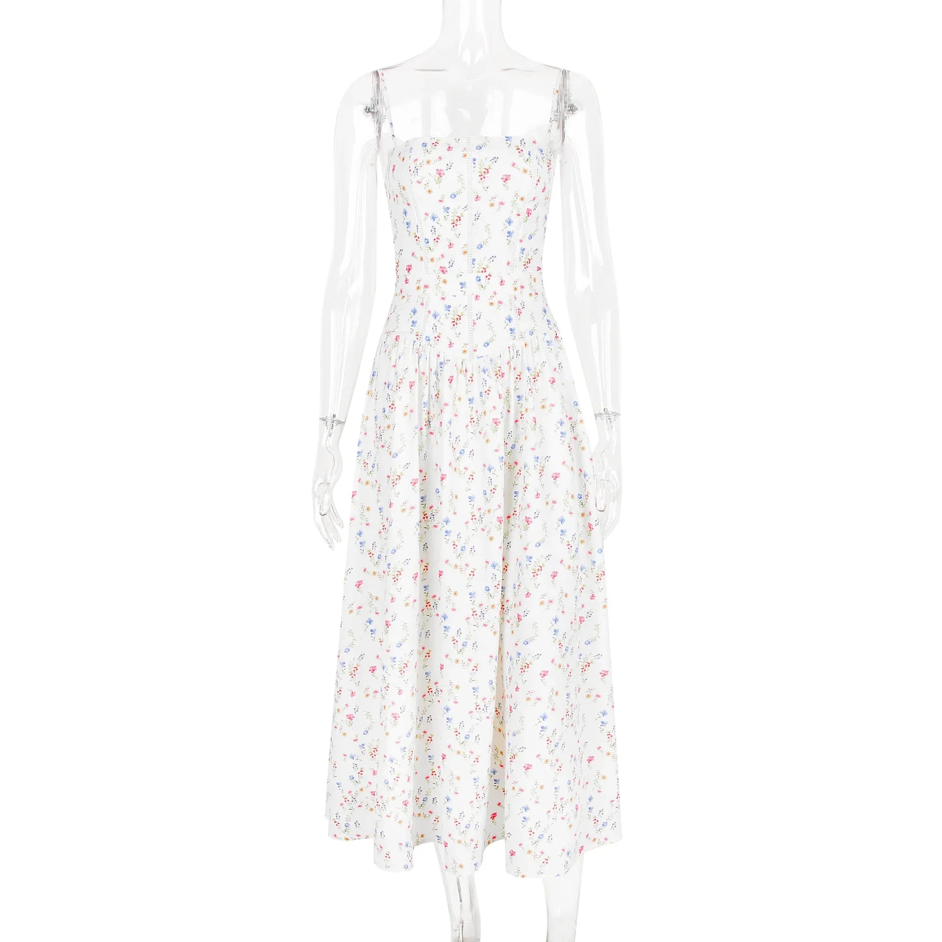 Oligai Floral Print Midi Sundress Elegant Spaghetti Strap Flowy Dress Aussie Summer Women Boho Chic Beach Dress