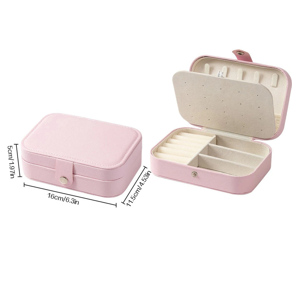 Portable multi-compartment jewelry box with velvet lining - travel-friendly pink accessory storage box