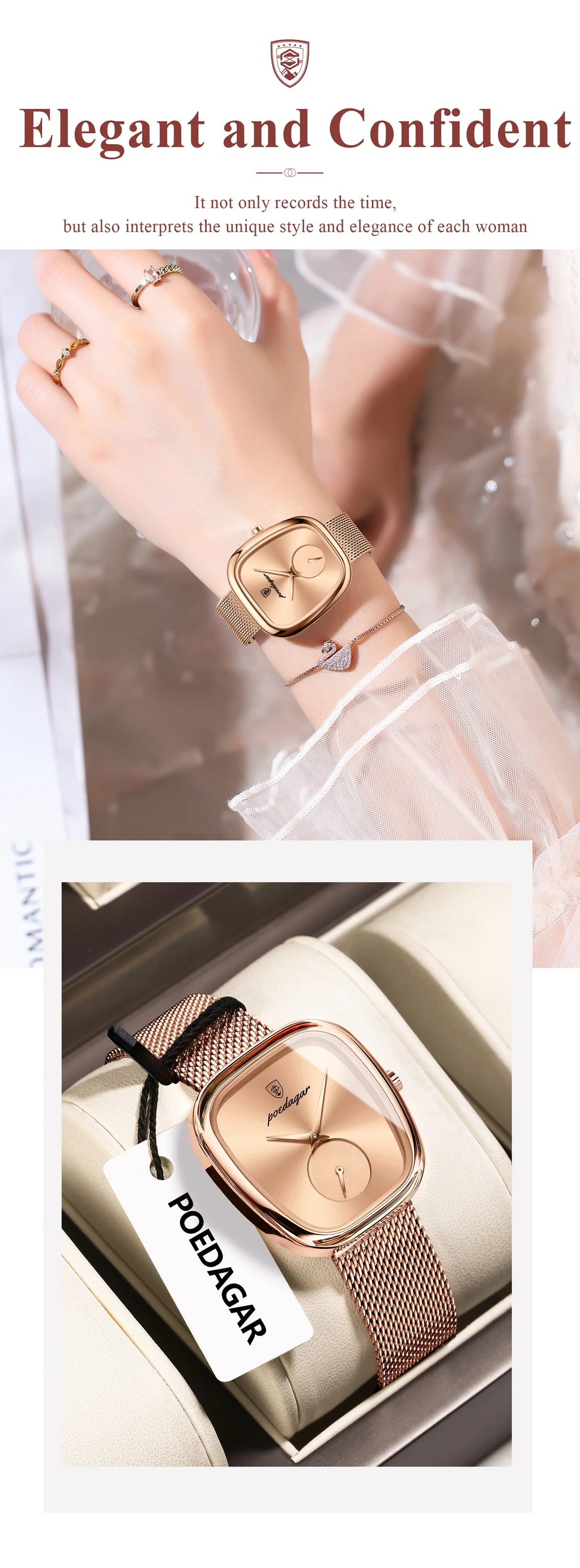 POEDAGAR Luxury Brand Woman Watch Waterproof Stainless Steel Mesh Women's Watches Fashion Elegant Quartz Ladies Wristwatch Reloj
