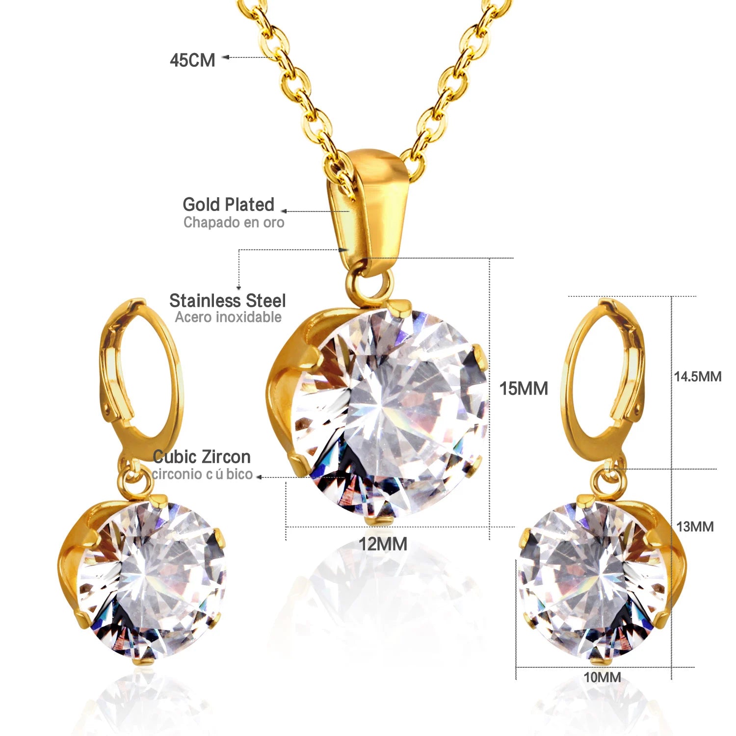 Delicate Jewelry Sets Charm White Blue Pink Color Bling Crystal Pendant Necklace Earring Brinco Wedding Dainty Daily Wear Bijoux