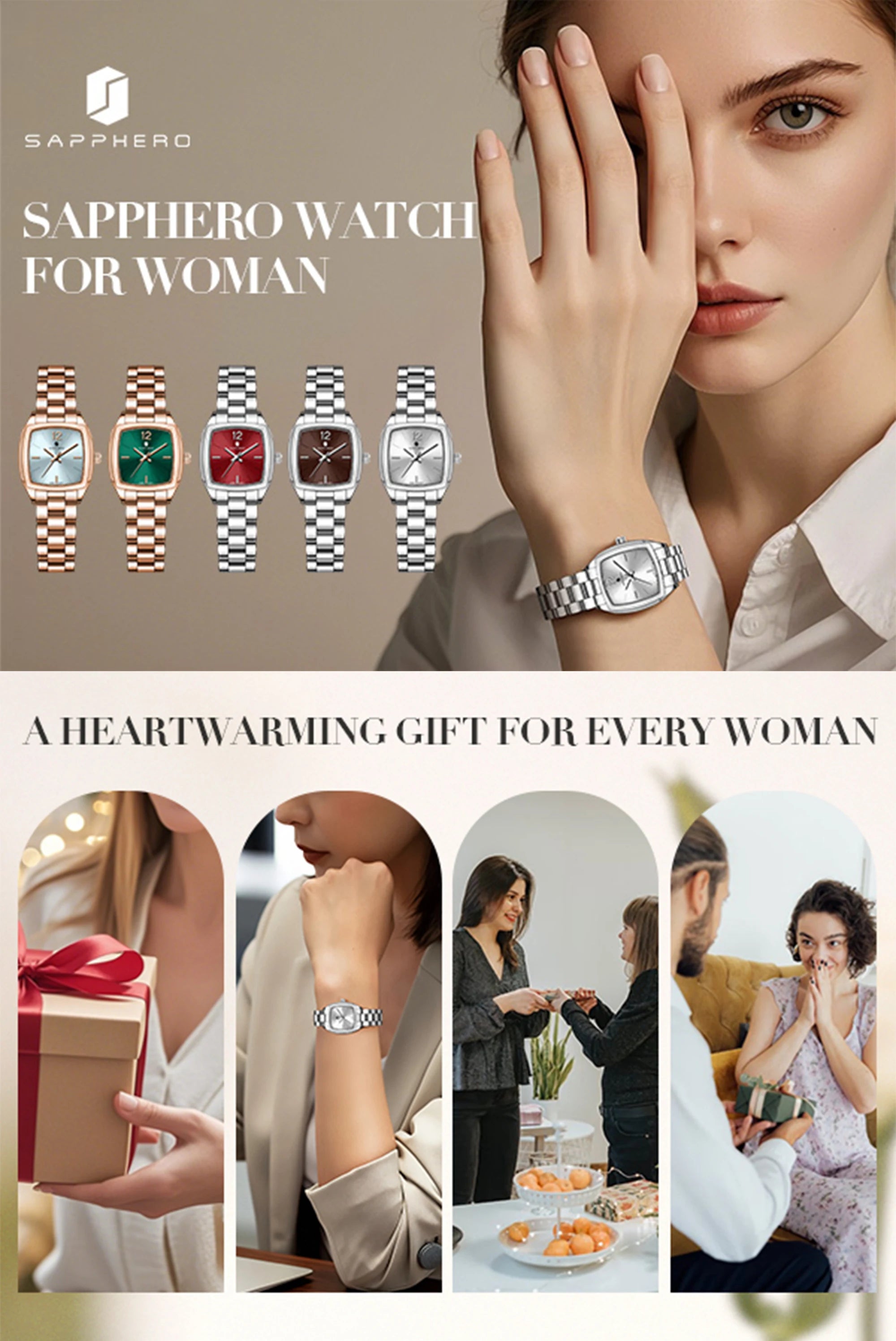 SAPPHERO Elegant Women's Watch Luxury Ultra Thin Stainless Steel Quartz Watch Light Luxury Waterproof Watch Sports Wrist Watch