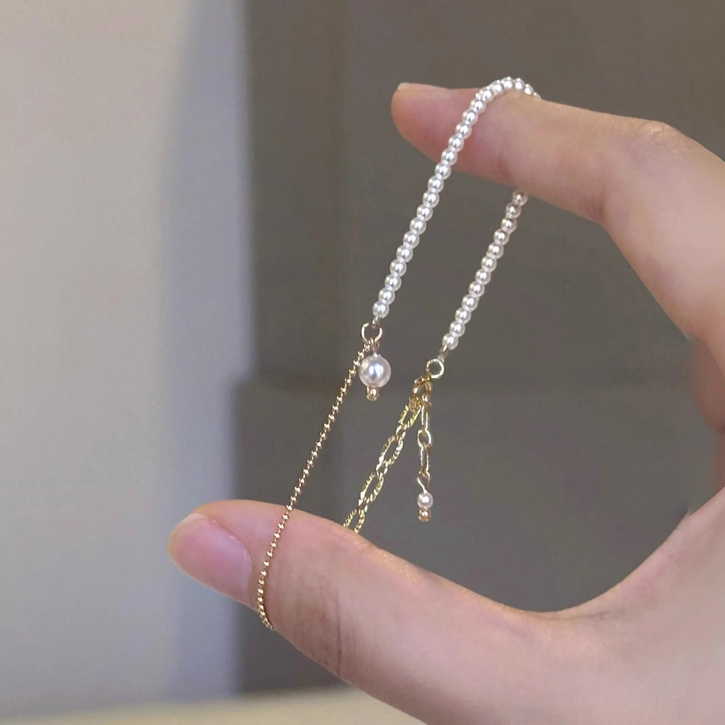 PANJBJ 925 Sterling Silver Pearl Bracelet for Women Asymmetric Hollow Out Geometry Sweet Grace Jewelry Gift Dropshipping