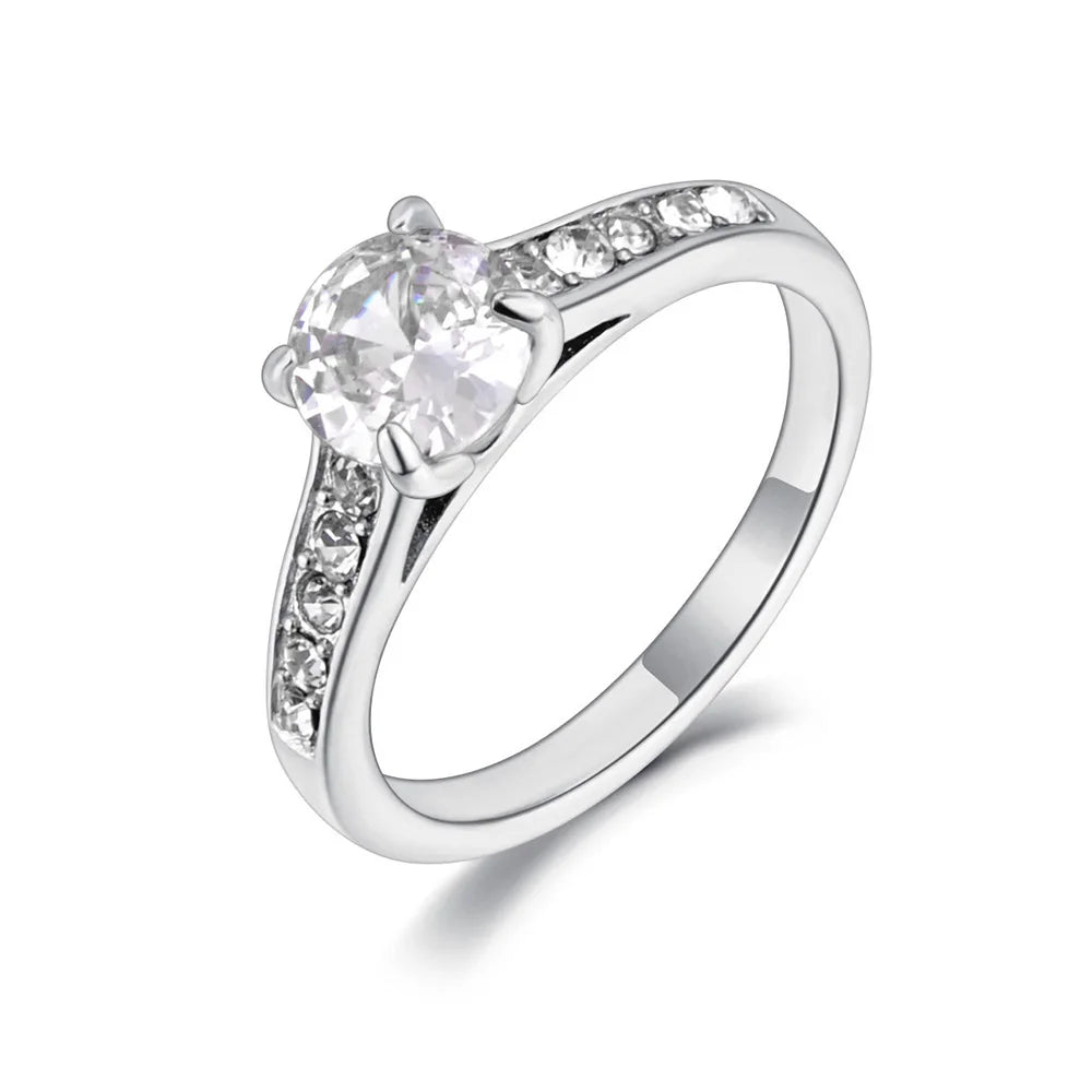 JeeMango Stainless Steel Cubic Zirconia Wedding Ring Fashion Jewelry Engagement Finger Ring For Women Bijoux Femme Gift JR23075
