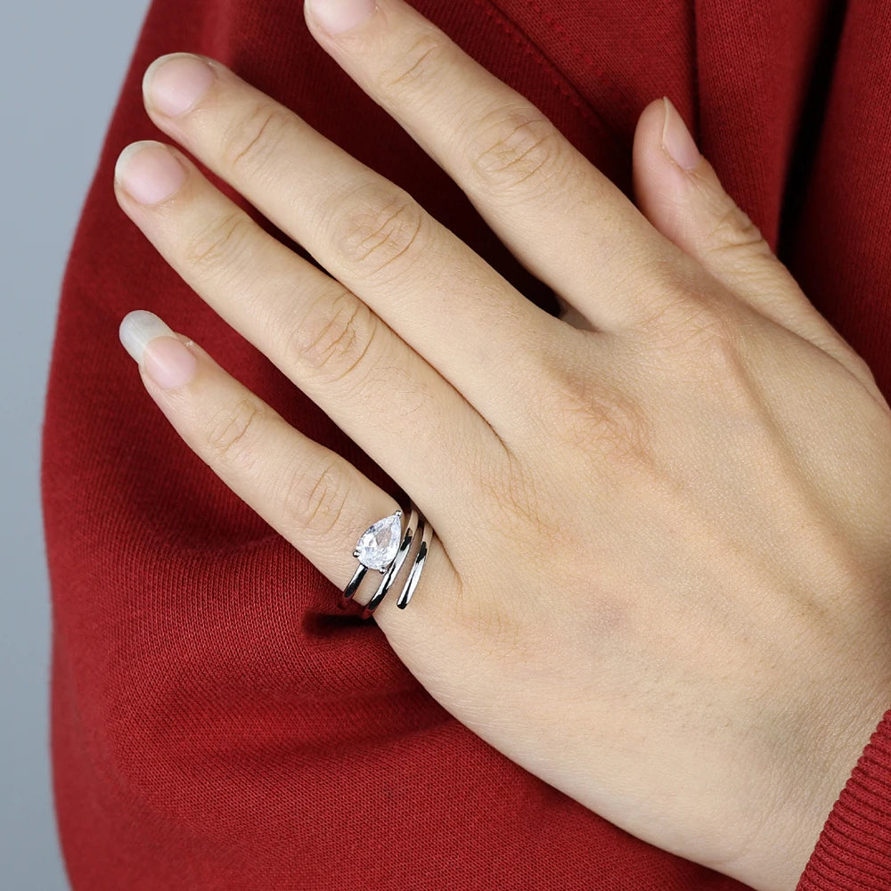 Open Adjusted Size 4 Triple Wrap Pink Finger Ring For Women Paved Sparking Bling 5A CZ Jewelry