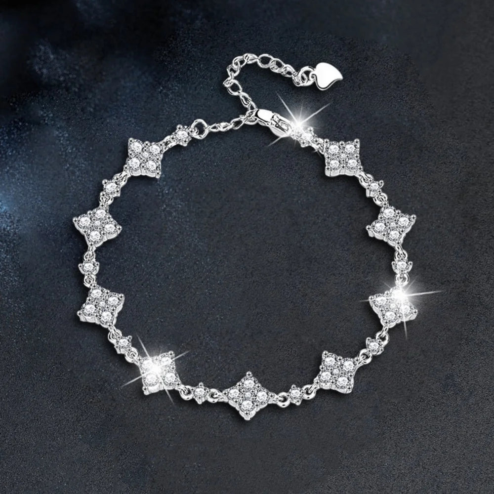 NKHOG Real Moissanite Adjustable Bracelets For Women 925 Sterling Silver Lab Diamond Four Leaf Clover Chains Gifts Fine Jewelry