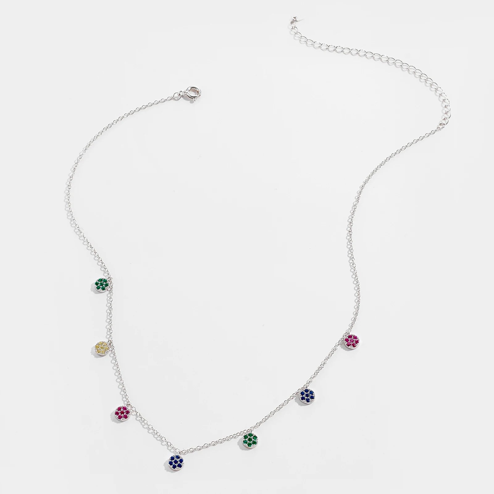 ANDYWEN 925 Sterling Silver Gold Colorful Zircon Crystal Round Flower Charms Pendant Choker Necklace Long Chain Women Fine Jewer