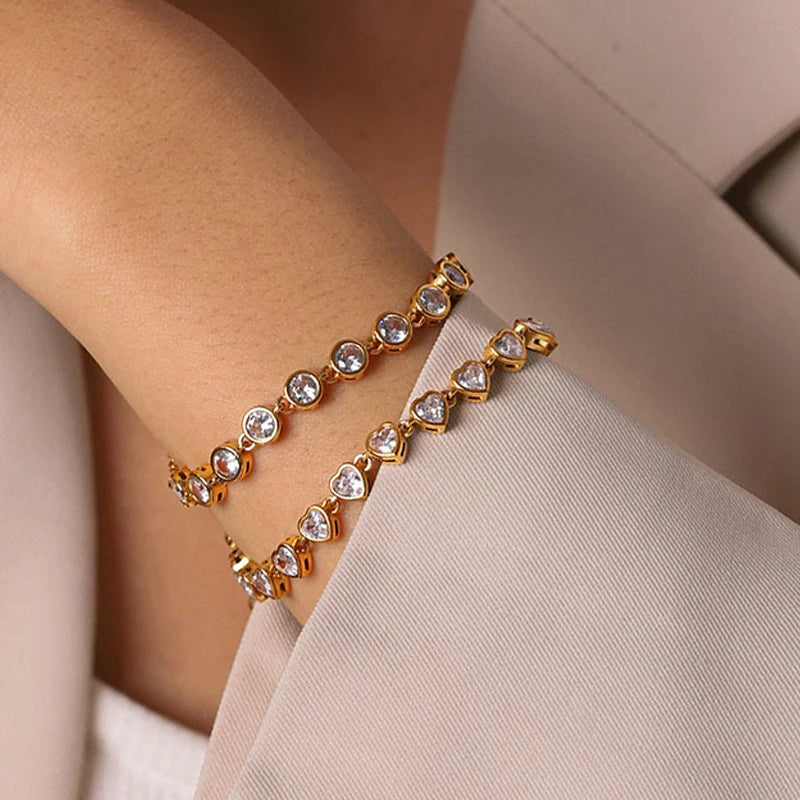 Ars Dainty Tennis Bracelet 18k Gold Plated Chain Bracelets Stainless Steel Bracelet Multi Zircon Bracelets Jewelry Gift for Her