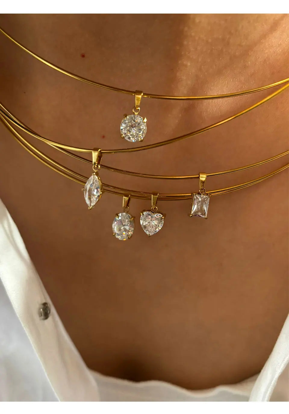 GHIDBK Statement 5 Designs Sparkling AAAA Zircon Pendant Necklace for Women Stainless Steel Choker Necklace Trendy Daily Jewelry