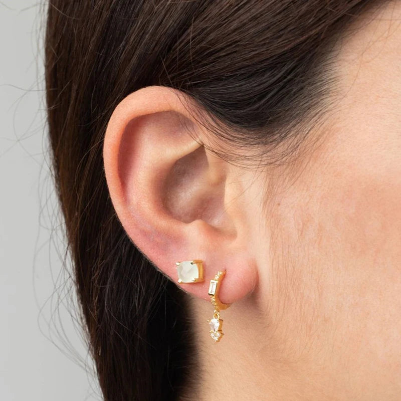 925 Sterling Silver Ear Needle Earrings White Crystal Hoop Earrings For Women Minimalist Opal Pendant Earrings Jewelry Gifts