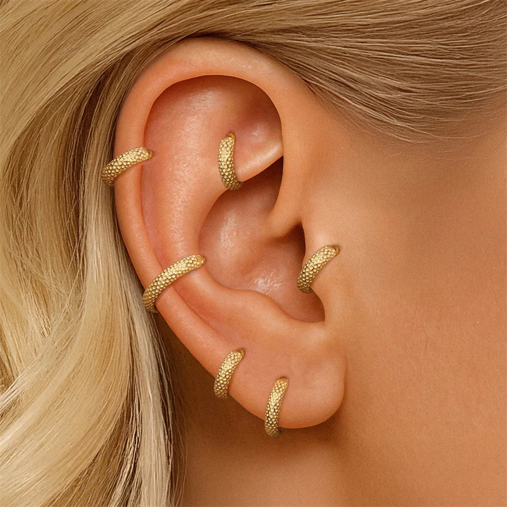 Aide 1pc 925 Sterling Silver Hammered Huggie Hoop Earring 6/8/10mm Textured Clicker Cartilage Hoop for Women Trendy Ear Stacking