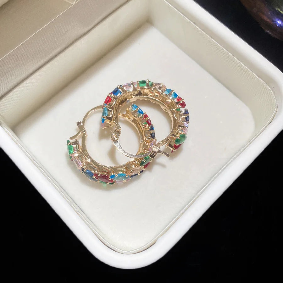Multicolor Shiny Zircon Huggie Hoop Earrings for Women Girls Wheat Leaf Hoop Earrings Versatile Fashion Jewelry Daily Party Gift